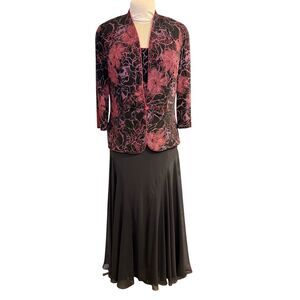 Alex Evenings 3-Piece Cocktail Ensemble Sz. Large Velvet Tank & Jacket + Skirt
